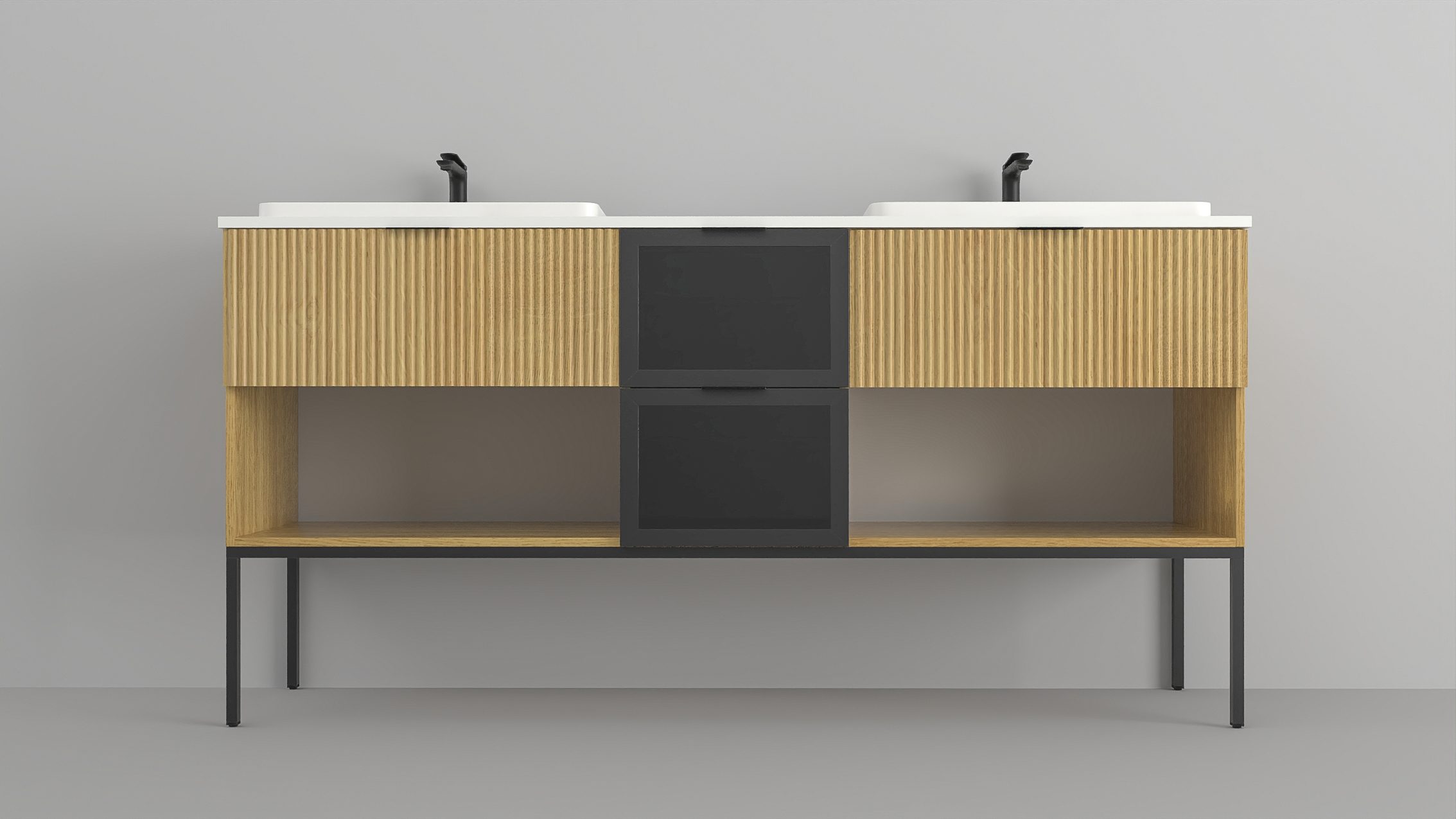 180cm double vanity — oak marble anthracite