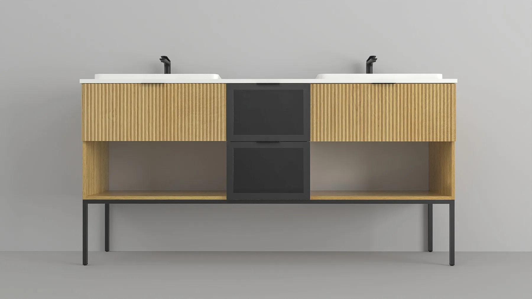 180cm double vanity — oak marble anthracite