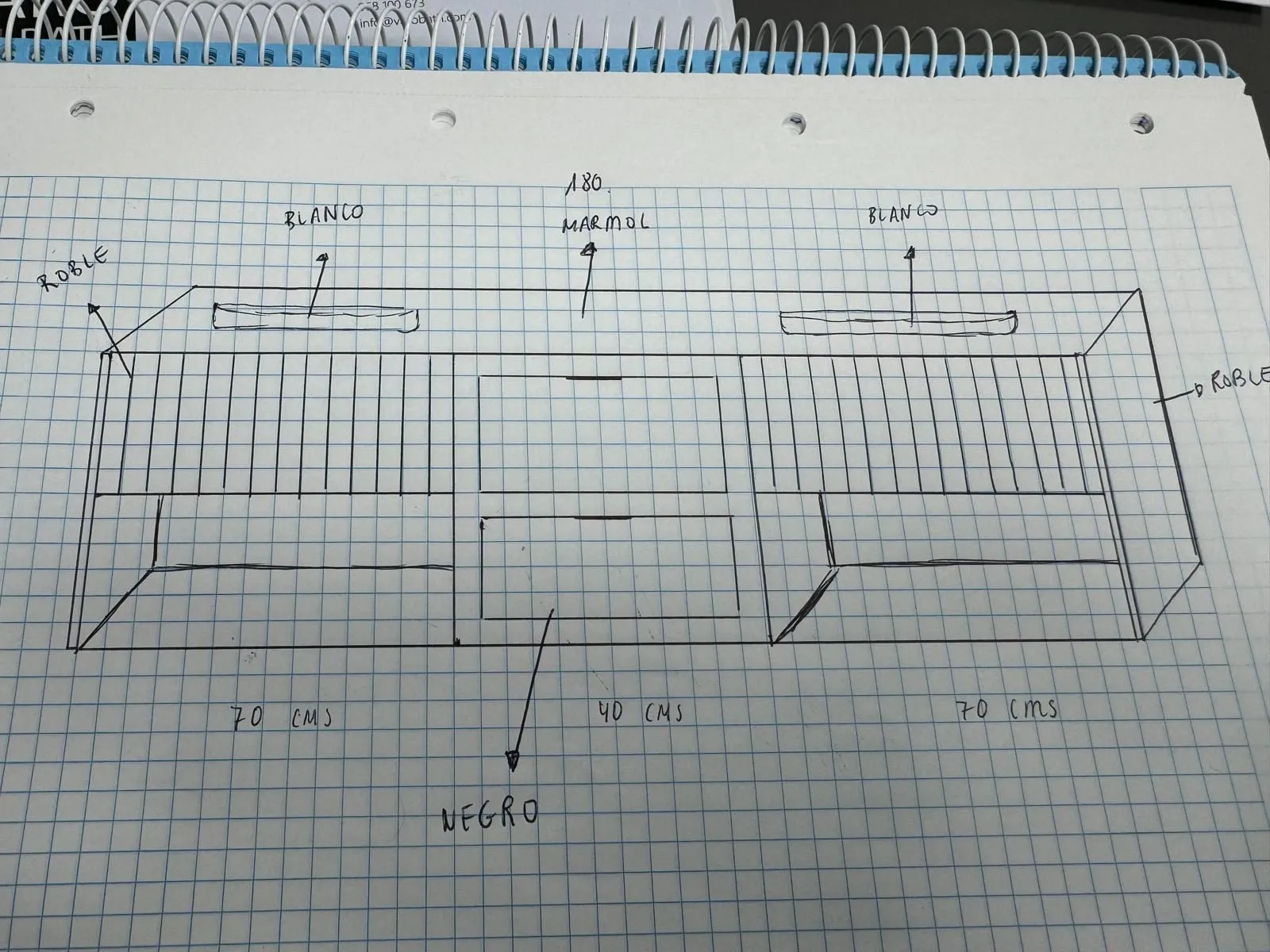 Client hand-drawn sketch with dimensions